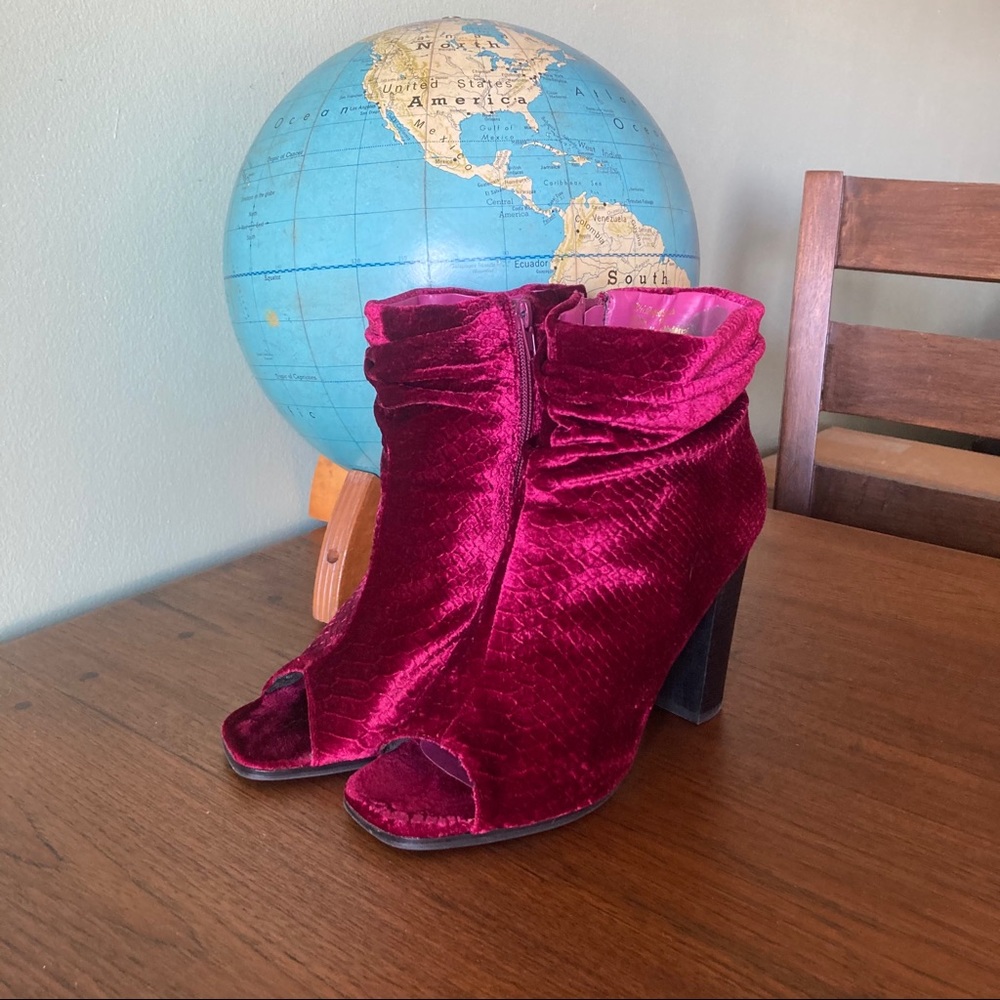 Gorgeous Red Velvet Peep-Toe Booties